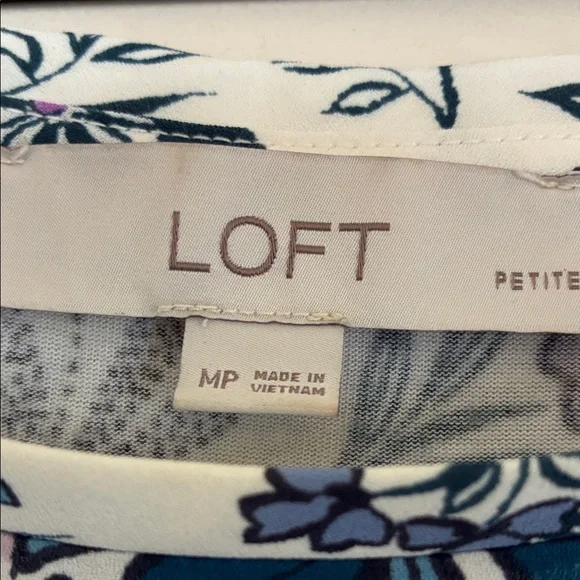 LOFT Blue and Purple Floral Short Sleeve Top - Picture 2 of 4